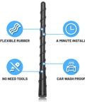 7 Inch Car Radio Aerial Mast Replacement Fits Jeep Grand Cherokee Liberty Cherokee Trailhawk Latitude 2011 2012 2013 2014 2018 2022 Renegade Compass 4x4 FM AM Aerial Antenna Mast shown with features icons like flexible rubber, easy install, no tools needed, and car wash proof