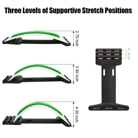 Three level settings of Emoly Back Stretcher Device for Upper And Lower Pain Relief plus Lumbar Support Posture Corrector.