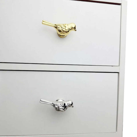 Must Have Bird Shaped Cabinet Knobs Set of 2, Vintage Metal Drawer Pulls for Cupboard Doors and Dressers, Gold Finish