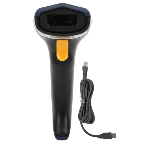 Front view of Wired 2D Barcode Scanner USB Plug And Play For POS System, Computer, And Data Entry with coiled USB cable