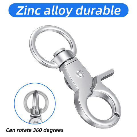 Front view of silver zinc-alloy swivel trigger snap hook with ring (2.36 x 0.98 in)