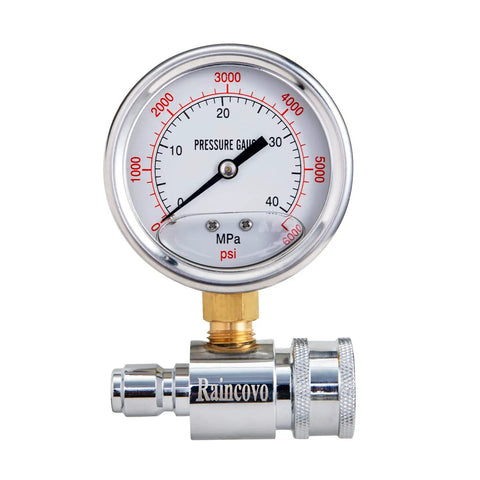 Pro Grade Beefy Pressure Washer Gauge 6000 PSI With Three Eighths Inch Quick Connect For Power Washers, Dual Dial Readout