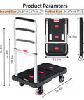 Foldable Hand Truck With 330 Lbs Capacity Heavy Duty Luggage Cart Portable Dolly showing dimensions and adjustable handle