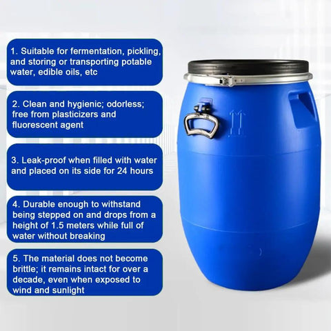 Built Tough As Nails Sealed Plastic Drum With Lid For Shipping And Storage 30L 50L 60L 65L HDPE Industrial Chemical Barrel