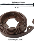 20 Ft Landscape Edging Kit With Brown 2-Inch Tall Border, 20 Easy-Install Plastic Stakes, and 8-Inch Spiral Anchoring Spikes