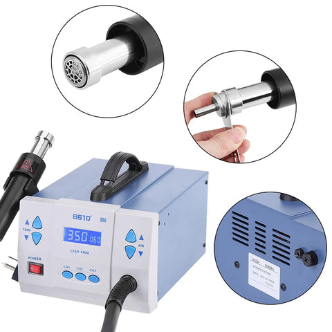 1000W Digital Soldering Rework Station With Hot Air Gun For PCB Repair 110V US Plug LCD Display showing 350 12 L/min airflow