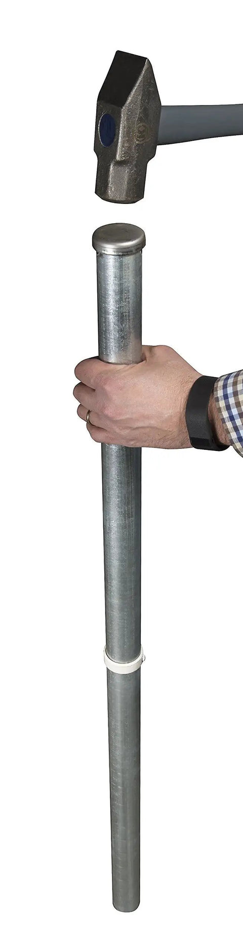 Installation of steel anchor for No Dig White Vinyl Picket Fence Kit With A 3ft High By 6ft Wide Panel And Post Easy Install Outdoor Fence