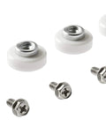 High Grade Unfinished Shower Door Rollers Kit For 5 32 Inch Thick Glass Sliding Replacement Hardware Featuring No Sweat Installation Hella Durable Sealed Bearings Four Pack shown with white rollers and silver screws.