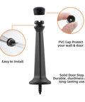 Super Sturdy Three Inch Heavy Duty Door Stops In A Spiffy Twelve Pack Featuring Dang Tough Solid Zinc Alloy Build And A Sleek Matte Black Finish To Safeguard Your Walls With Zero Fuss showing a close-up of installation features.