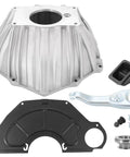 Beefed Up Bell Housing Kit With 11 Inch Clutch Fork Throwout Bearing And Cover For Chevy Camaro Chevelle Malibu Monte Carlo Corvette Caprice Bel Air Biscayne 1959 To 1988 Fits SBC BBC aluminum kit with fork, bearing, and cover