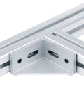 Close-up of 10 Pack 4040 T Slot Aluminum Corner Brackets Hella Rugged 90 Degree Gusset Fittings showing pre-drilled holes.
