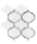 Front view of Marrakesh Lantern mosaic tile sheet in Carrara & Thassos white marble, 9x10 in.