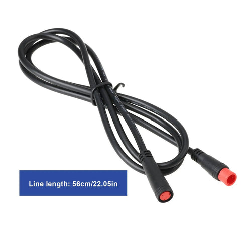 2 Pin E Bike Light Throttle Waterproof Extension Cable 56 Cm Long for 52V 48V 36V E Bike Motors shown coiled with red tips.