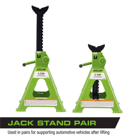 Beefy Six Ton Ratcheting Jack Stands Pair For Auto Repair Heavy Duty Adjustable Lift With 15.5 To 24 Inches Height Range
