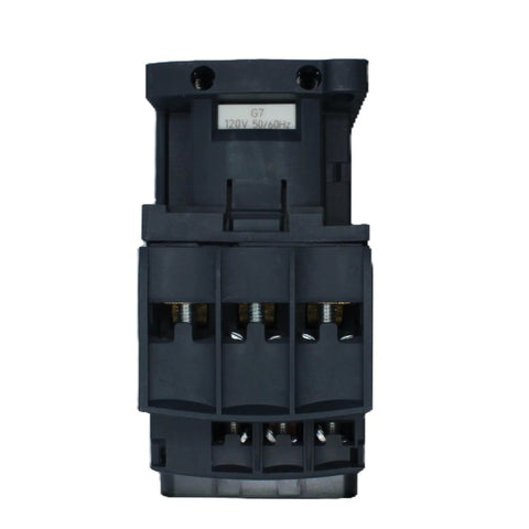 Three Pole AC Contactor LC1 D32G7 32 Amp 120V Coil, front view showing three-pole design for industrial automation and control circuits.