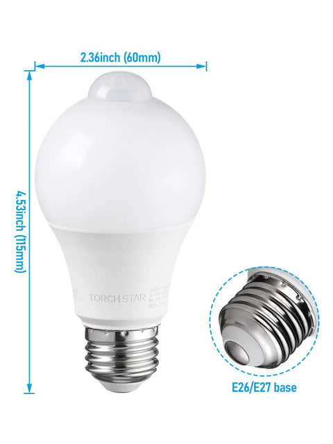 Hands Free Motion Sensor LED Bulb A19 9W 60W Equivalent 900 Lumens E26 Base 6000K Pure White Motion Activated Lighting