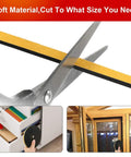 Three Roll Weather Stripping Door Seal Tape 1/4 Inch By 1/8 Inch Foam Self Adhesive Weatherproofing Kit in use with scissors