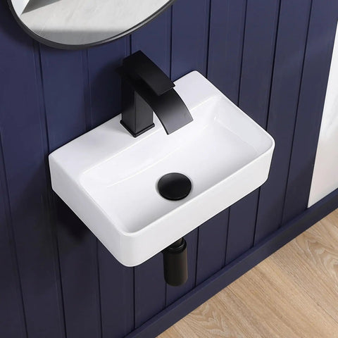 Super Compact Wall Mount Bathroom Vessel Sink In Crisp White Porcelain, Rectangular Floating Vanity Basin Made For Tight Squeezes Rv Cabins And Tiny Homes Zero Countertop Takeover