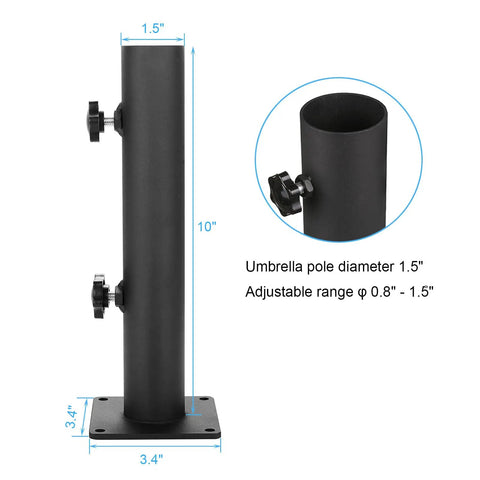 Heavy Duty Patio Umbrella Base With Adjustable Clamp For Decks Patios Balconies And Docks Outdoor Umbrella Stand Fits Post 0.8 To 1.5 Inches