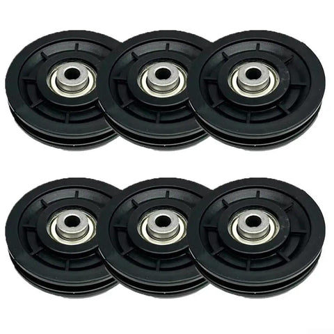 Beefed-Up Nylon Bearing Pulley Wheel Set For Gym Gear And Cable Machines, Smooth Silent Replacement Rollers For Home Fitness And Garage Door Systems, Black 90mm Durable Quiet Workout Components, 6 black nylon bearing pulley wheels