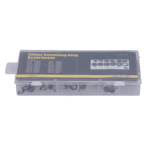 300 Piece Snap Ring Set With Alloy Steel Retaining Rings Universal Repair Kit in plastic storage box
