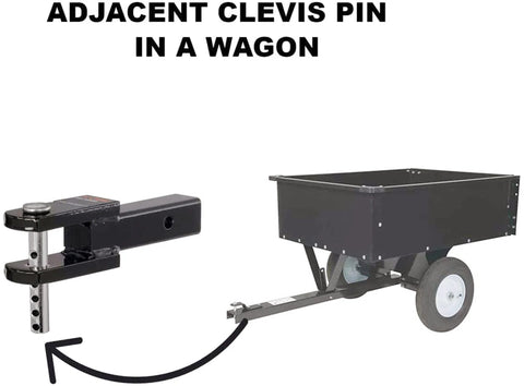 Built Tough 8 To 20 Pack Adjustable Clevis Pins Set With Flat Head And Multi Hole Side displayed with wagon hitch