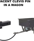 Heavy Duty Adjustable Clevis Pin Kit with seven sixteenth by two and a half inch zinc steel pins in wagon hitch setup