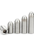 Heavy Duty M12x60mm Spring Ball Plunger Featuring A Hex Socket For Tight Precision Positioning And Rock Solid Machine Mounting In Premium 304 Stainless Steel stacked in a row.