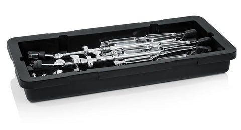 Premium Rotomolded Drum Set Case With Carpet Lined Interior And Removable Tray For Hardware Storage, showing hardware in black tray.