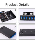 Six Port Wall Mount Fiber Enclosure Kit With Spool For Singlemode OS1 Includes One Meter Twelve Strand UPC Pigtail And Six Port Duplex LGX Panel Rugged Pro Grade Build For Data Centers And Telecom Setups, black wall box