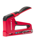 No Nonsense Heavy Duty Manual 2 In 1 Staple Gun And Brad Nailer, red handheld tool for upholstery and woodworking.