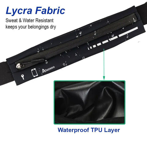 Slim Running Belt For Women And Men, No Bounce Fanny Pack Phone Holder, waterproof lycra fabric with TPU layer detail