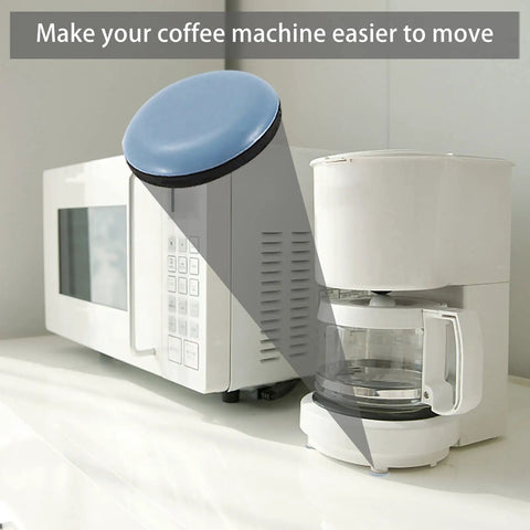 12 Pack DIY Self Adhesive Kitchen Appliance Sliders lifting a coffee maker on a countertop for safer cleaning and gliding