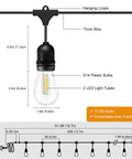 52Ft Outdoor String Lights With Warm White And Cool White Color Change Dope Remote Control And 11 Modes Waterproof Shatterproof 30V LED Bulbs