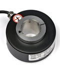Industrial Rotary Encoder 100mm OD With 30mm to 45mm Through Hole Shaft, showing top and cable connection
