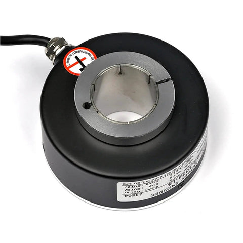 Industrial Rotary Encoder 100mm OD With 30mm to 45mm Through Hole Shaft, showing top and cable connection