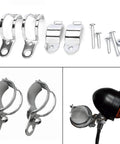 Chrome metal motorcycle turn-signal mounting clamps kit for 30–45mm; includes screws and nuts, shown installed on a bike.
