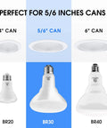 Comparison of BR20, BR30, and BR40 LED bulbs with can sizes, showcasing 12 Pack BR30 LED Recessed Light Bulbs 1100 Lumens 85W Equivalent.