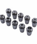 10-Piece Spring Collet Set for CNC Engraving and Milling Machines, showing ground precision clamping and self-release feature