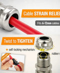 Half Inch NPT Brass Cable Gland Metal Cord Grip Strain Relief Two Pack Wire Protection demonstrating cable fit and installation