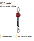 Protecta Rebel Self Retracting Lifeline 6 Foot Polyester Web With Steel Snap Hook And Carabiner Black Red For Industrial Construction
