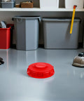 Two Pack Red Abs Ibc Tank Lid Covers With Vent Valves For Easy Pouring Pressure Control Breathable Design on a floor.