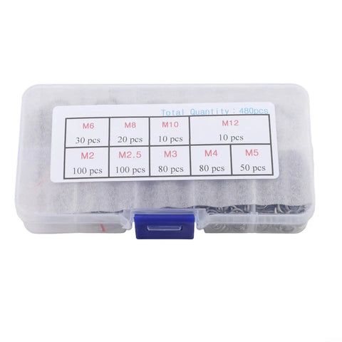 Open Spring Washer Set In 304 Stainless Steel For M2 Size Hardware, 480 Pieces For Machinery And Electronics, Anti Loosening Design, Rust Resistant Fasteners For Durable, Secure Assemblies And Easy Maintenance in labeled organizer case