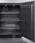 Interior view of Slick Frost Free Upright Freezer With Killer Stainless Steel Finish And Adjustable Digital Thermostat, showcasing shelves.
