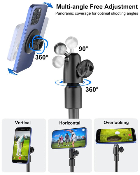 Image showing adjustable head of 57 Inch Golf Monopod Selfie Stick With Magnetic Phone Holder Mount For Recording Swings And Putting.