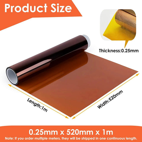 Polyimide PI Film Sheet For Electronics And Industrial Use, heavy-duty heat resistant insulation, 0.25mm x 520mm x 1m