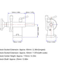 Technical diagram of Adjustable Multifunctional MT2 Tailstock Live Center For Wood And Metal Lathes dimensions and specifications.