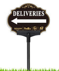 Left Arrow Package Delivery Sign For Front Yard With 19 Inch Adjustable Metal Stake, aluminum sign directing deliveries.