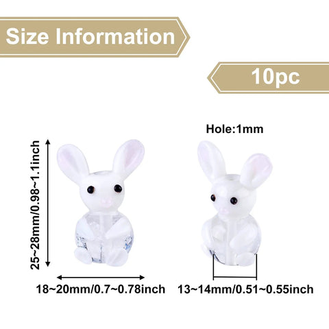 Rabbit Lampwork Glass Beads 10 Pcs Cute Bunny Spacer Beads for DIY Jewelry Making showing size information.