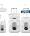 No Sweat 12 Gallon Heavy Duty Portable Hand Washing Station With Reliable Manual Pump And Drain Hose, showing various angles.
